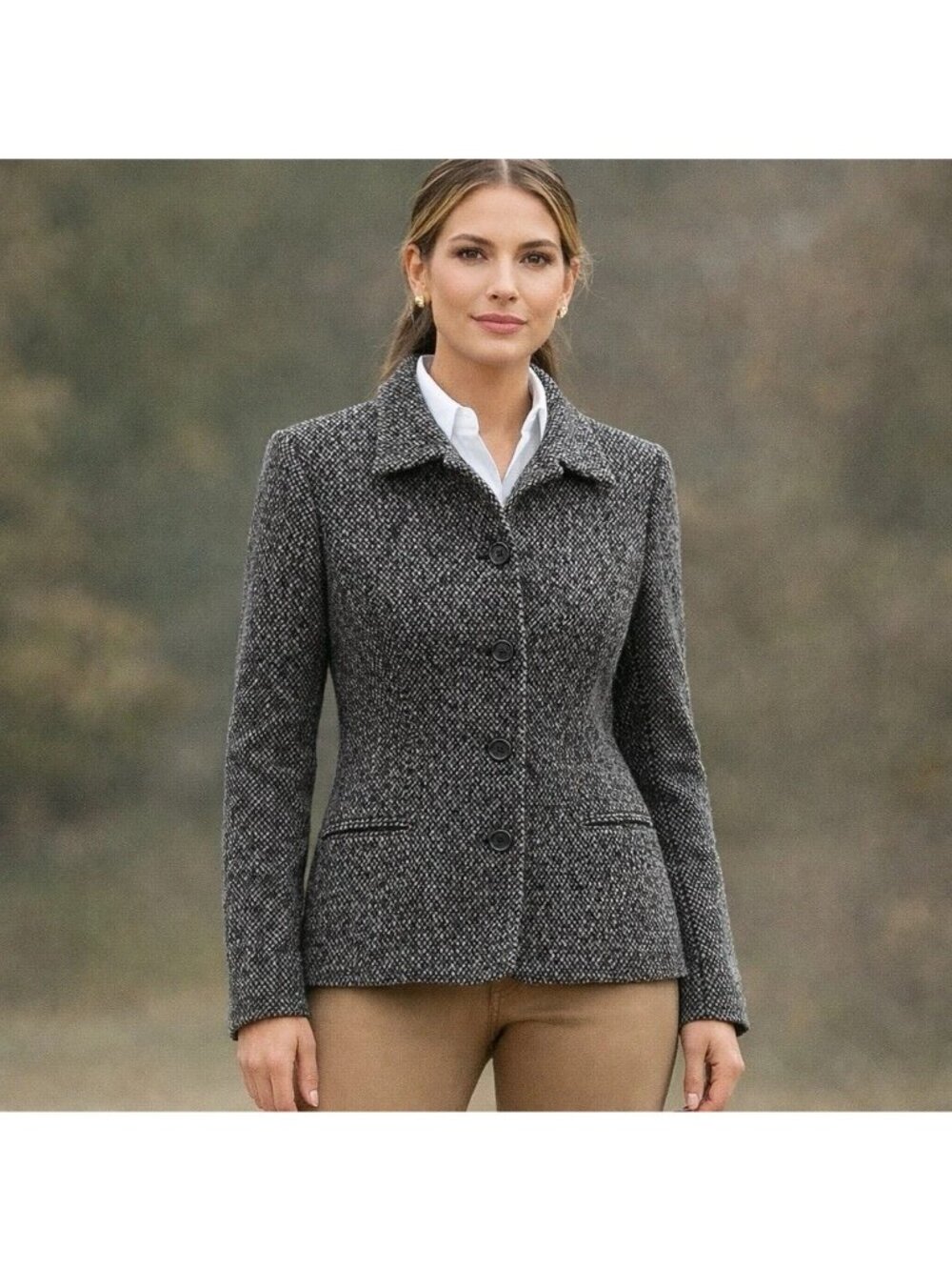 Liz Claiborne Tweed Blazer Jacket Size 8 Gray Long Sleeve